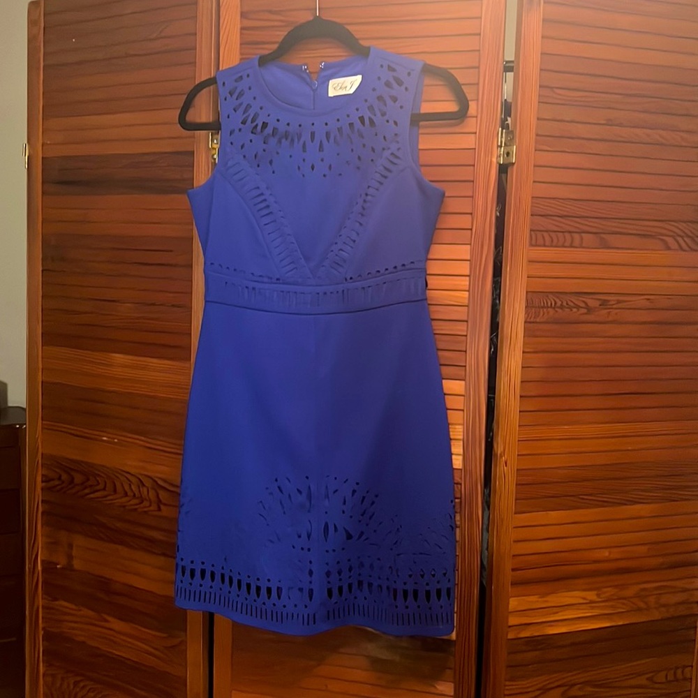 Eliza J blue geometric cutout dress